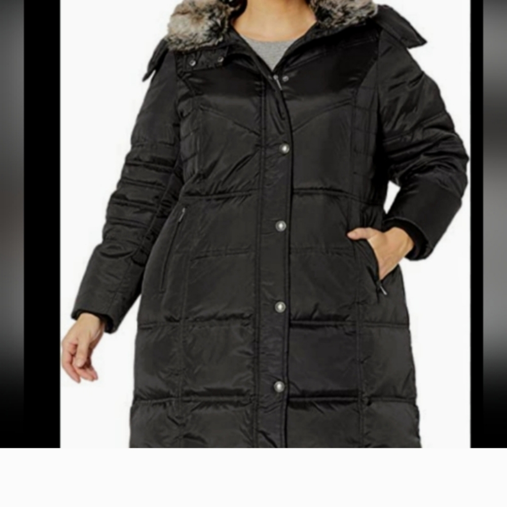NWT London Fog Quilted Down Button Down Faux Fur Hood Fully Lined Down Jacket